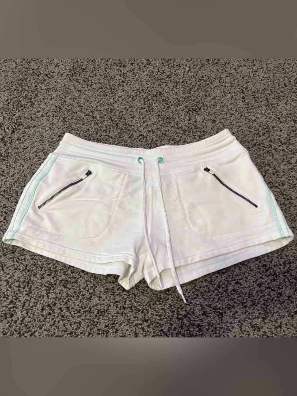 Athleta White Athletic Shorts with Mint Trim
